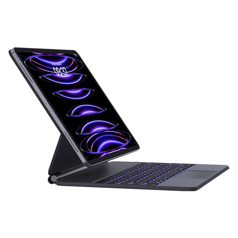 Magkey12.9Pro-1 键盘保护套适用于 iPad Pro 12.9 英寸 2017/2015 旧型号,内置苹果笔筒,超薄轻质保护套对开式智能保护套带键盘,适用于 Apple iPad Pro 12.9 英寸